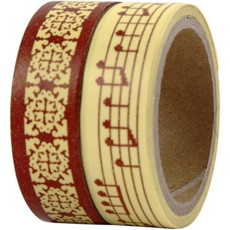 Tasiemki dekoracyjne Creativ Washi Ornamenty i Nuty, 15mm x 5m, 2szt